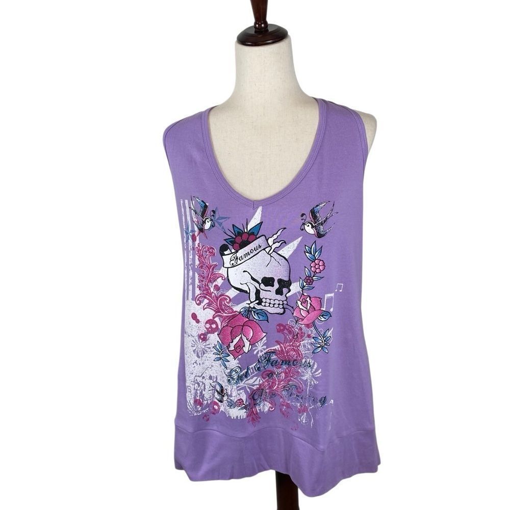 Vintage Y2K Skull Halter Top M-Fasis by California Blue Purple‎ Women’s L *READ